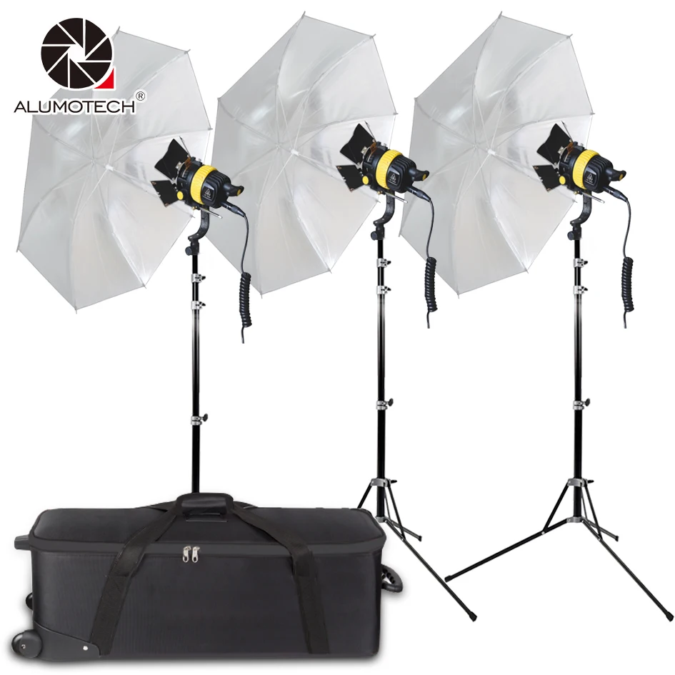 ALUMOTECH High CRI Bi color Spotlight 3PCS 50W LED+3 Stand+Umbrella for