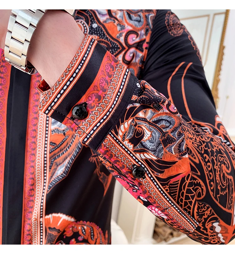 Мужские рубашки с длинным рукавом Club Camisa Social Design рубашки с принтом Мужские s повседневные Атласные Рубашки цветы Дизайнерская мужская