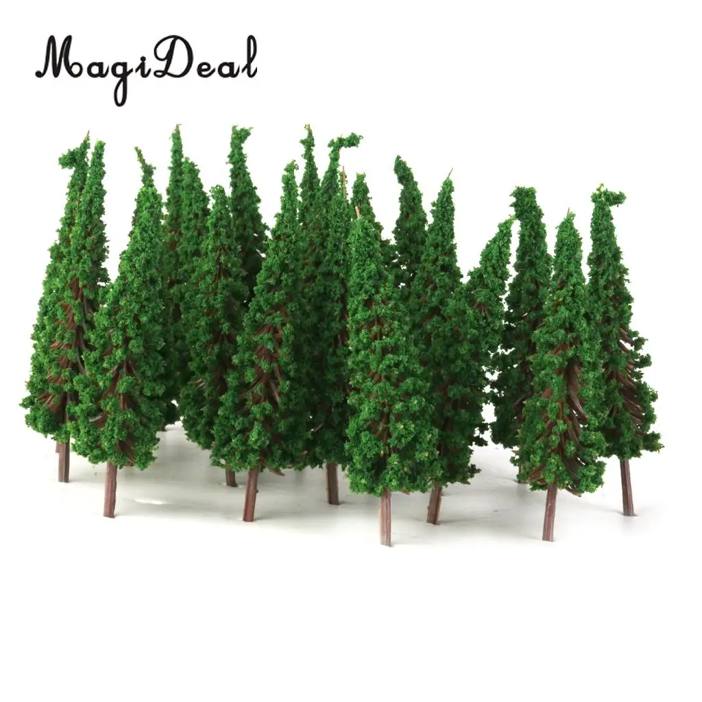 MagiDeal High Simulation 50Pcs/Lot 1/100 Scale Pagoda Trees Model Train Railroad Scenery for House Garden Park Greenery Decor