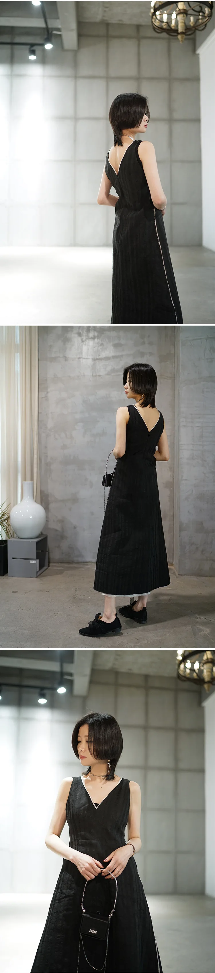 Темно-черное минималистичное крутое платье маленькое жаккардовое платье без рукавов