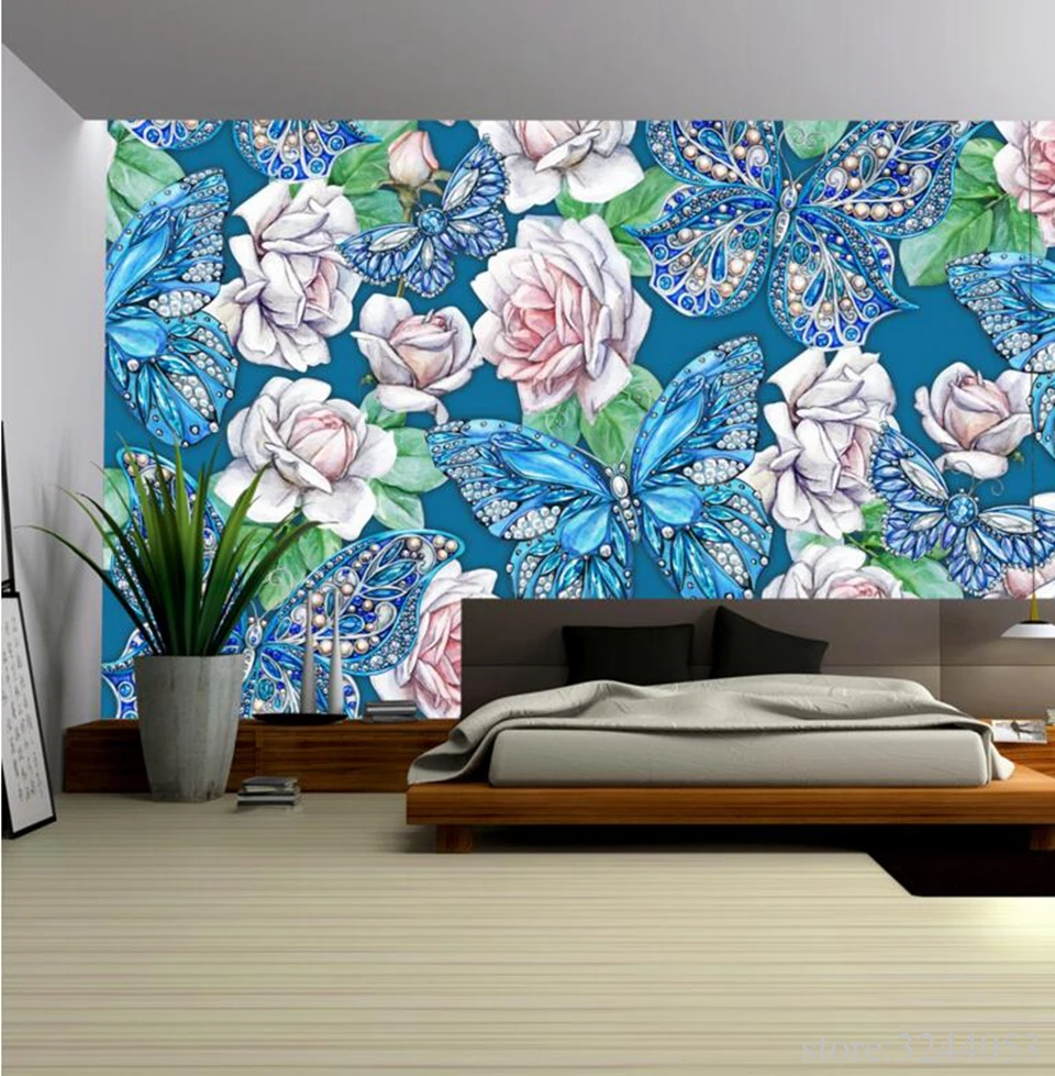 Us 22 6 47 Off 3d Butterfly Wall Art Hand Painted Flower Wall Decor Living Room Paint Ideas Bedroom Wall Murals Wallpaper For Children S Room In