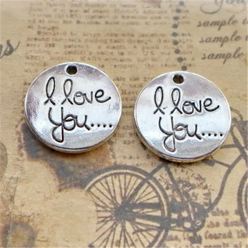 Оптом 30 гравированных букв I Love You Charms пара круглая DIY Подвеска для подарка на День