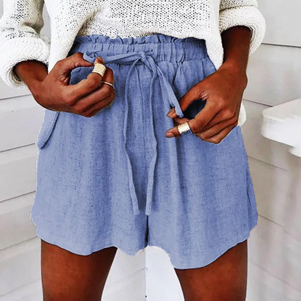 summer shorts feminino Fashion sexy shorts Women Summer Solid Elastic Lace Up Cotton And Linen Casual Short kurze hosen frauen