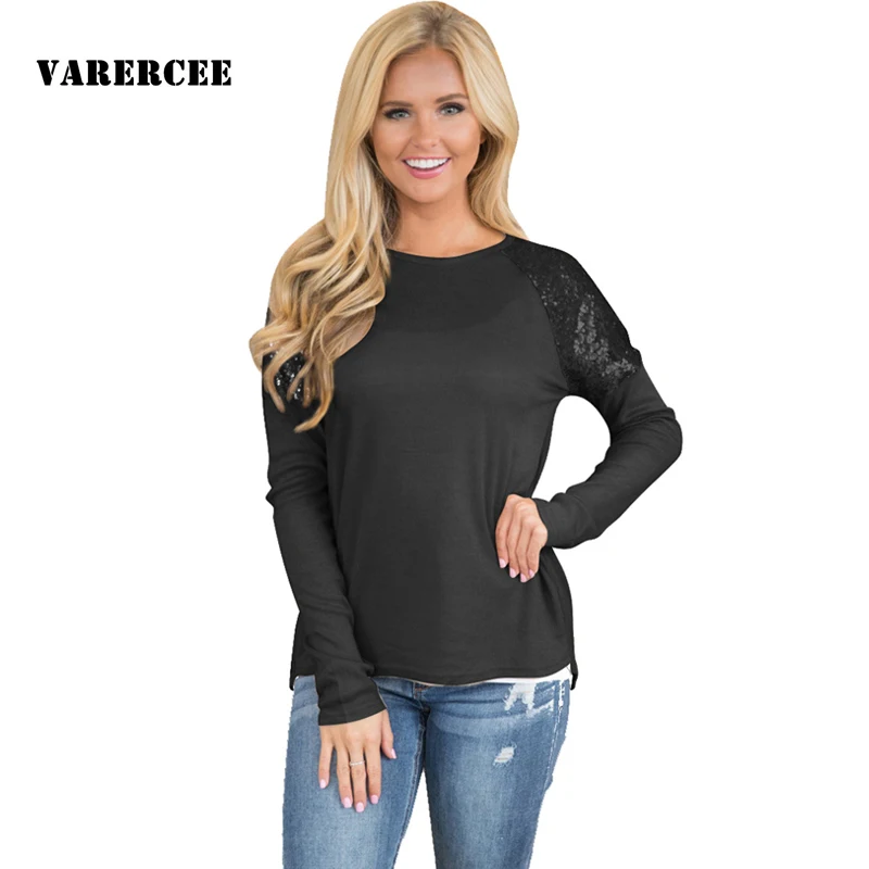 VARERCEE длинным рукавом камвольно женщины футболка 2018 Демисезонный Новый