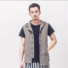 Горячее предложение! Распродажа! Весенняя Новая повседневная куртка жилет с пуговицами без рукавов Мужской Хлопковый ассиметричный жилет с капюшоном верхняя одежда