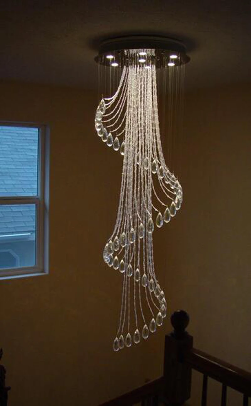 Modern Contemporary Spiral Rain Drop Crystal Chandelier Light
