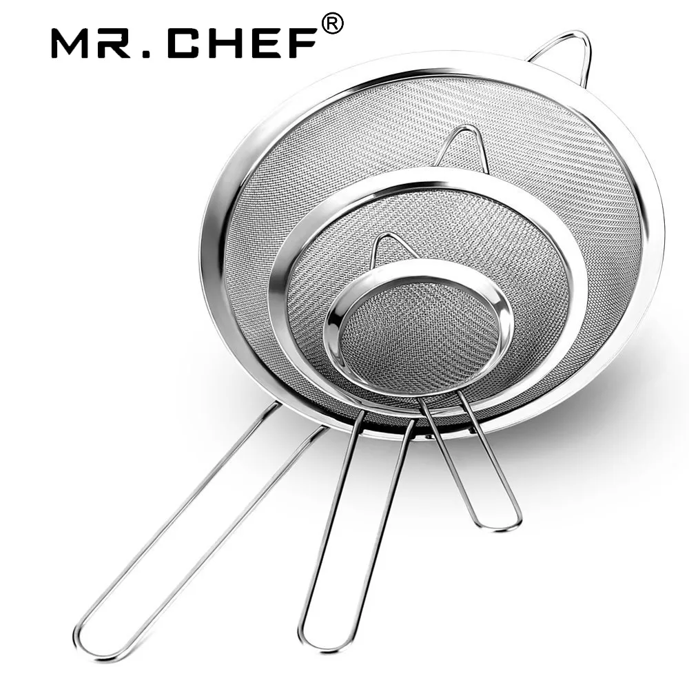 3pcs/set Stainless Steel Fine Mesh Strainer Colander Flour Sieve, Juice