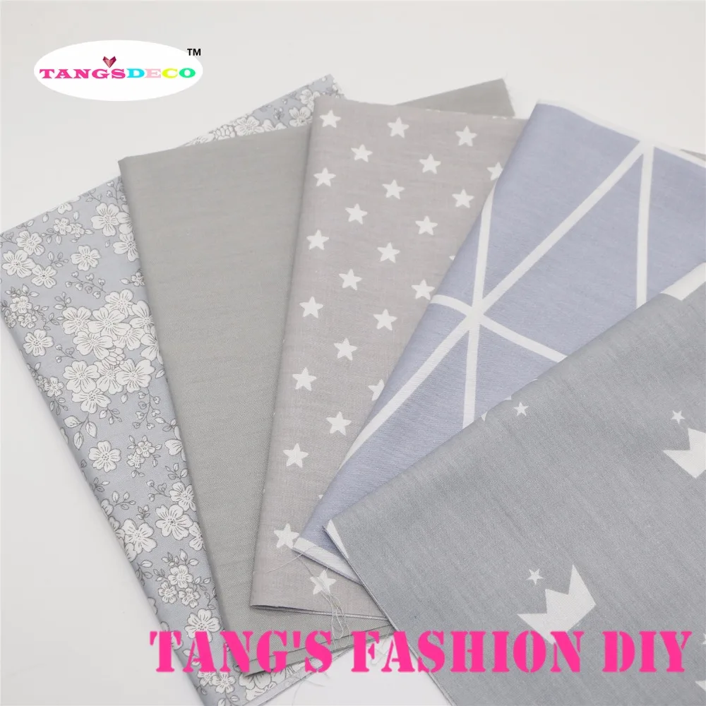 

5PCS---High Quality 40x50cm DIY cotton fabric gray style sets
