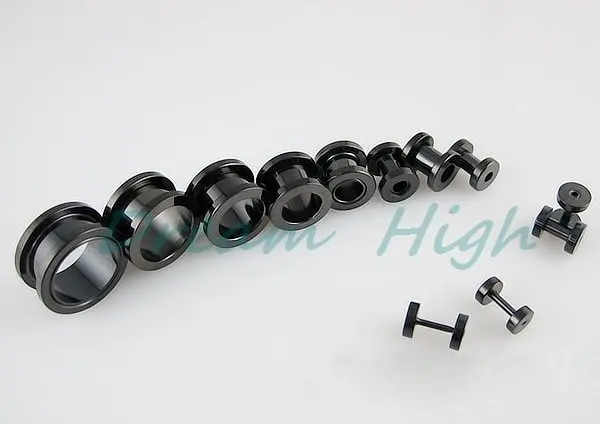 

New Arrival Flesh Tunnel Set Screw Black Ear Expander Fashion Earring Vacuum Plating Titanium 130PCS/LOT Free Shipping