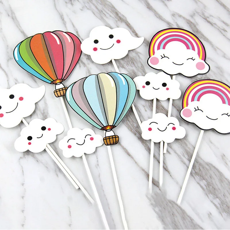 Cake Flags Cupcake Cake Topper hot-air balloon rainbow Clouds Toppers Bride Kids Birthday Wedding Cake Wrapper Party Baking DIY