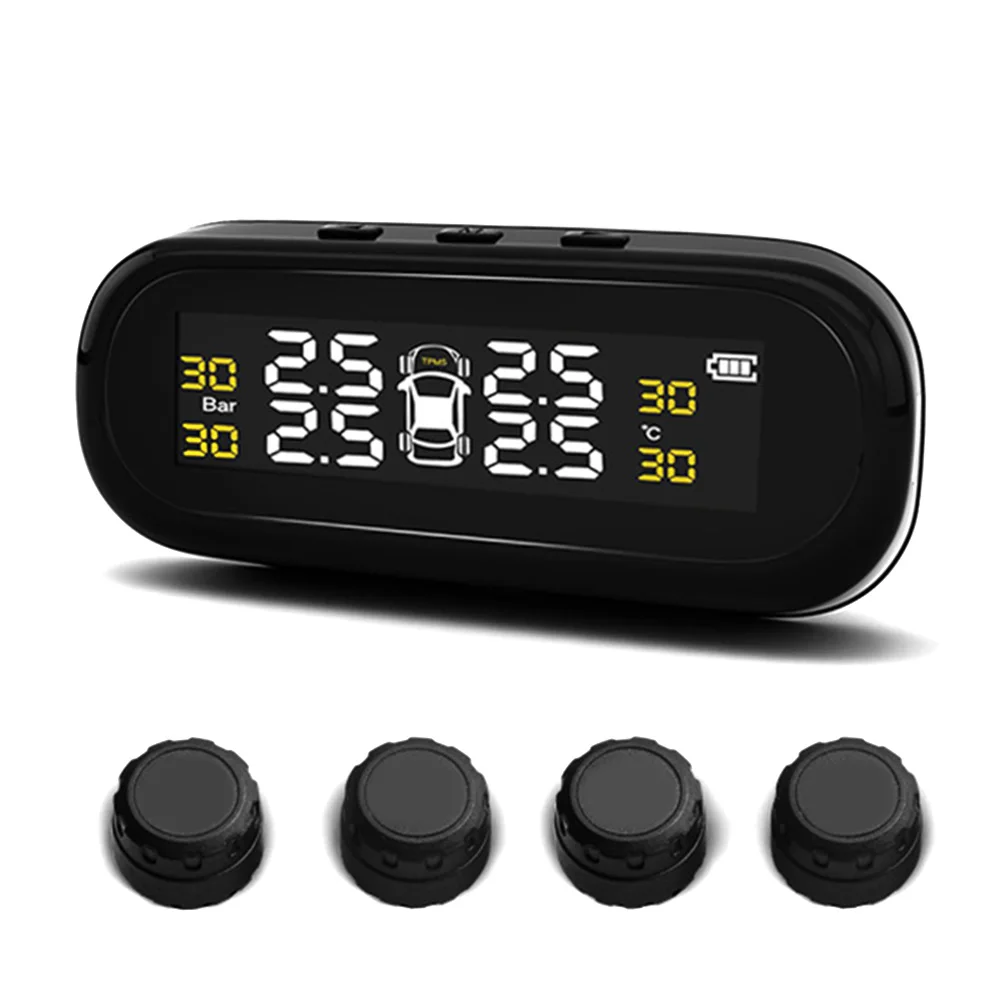 

Solar TPMS Display Car Tire Pressure Alarm Monitor System Intelligent Temperature Warning Fuel Save with 4 External Sensors