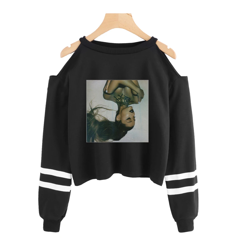 

Ariana Grande Fashion Cropped Sweatshirt Women Off Shoulder Long Sleeve Sweatshirts 2019 Hot Sale Casual Streetwear Clothes