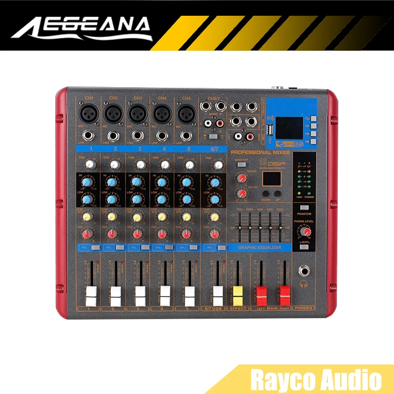 

USB 7 Channel Professional Live Studio Audio Mixer New Mixing Console 5-Band Equalizer Built-in Effects With Bluetooth 48V