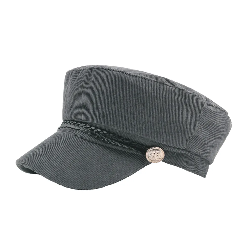 Высококачественная модная женская однотонная темно-синяя кепка с пуговицами, Вельветовая Студенческая шапка, уличные шапки-береты, шляпа художника,, подарок