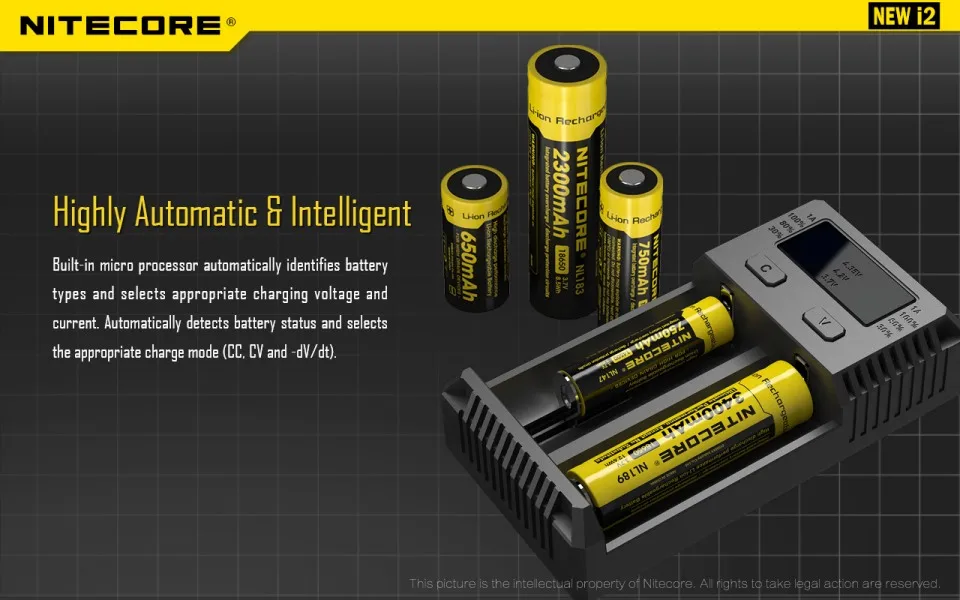 NITECORE NEWI2 цифровой ЖК-дисплей интеллектуальная схема Li-Ion для 16340 14500 18650 18750 26650 зарядное устройство для аккумулятора 3,7 в carregador