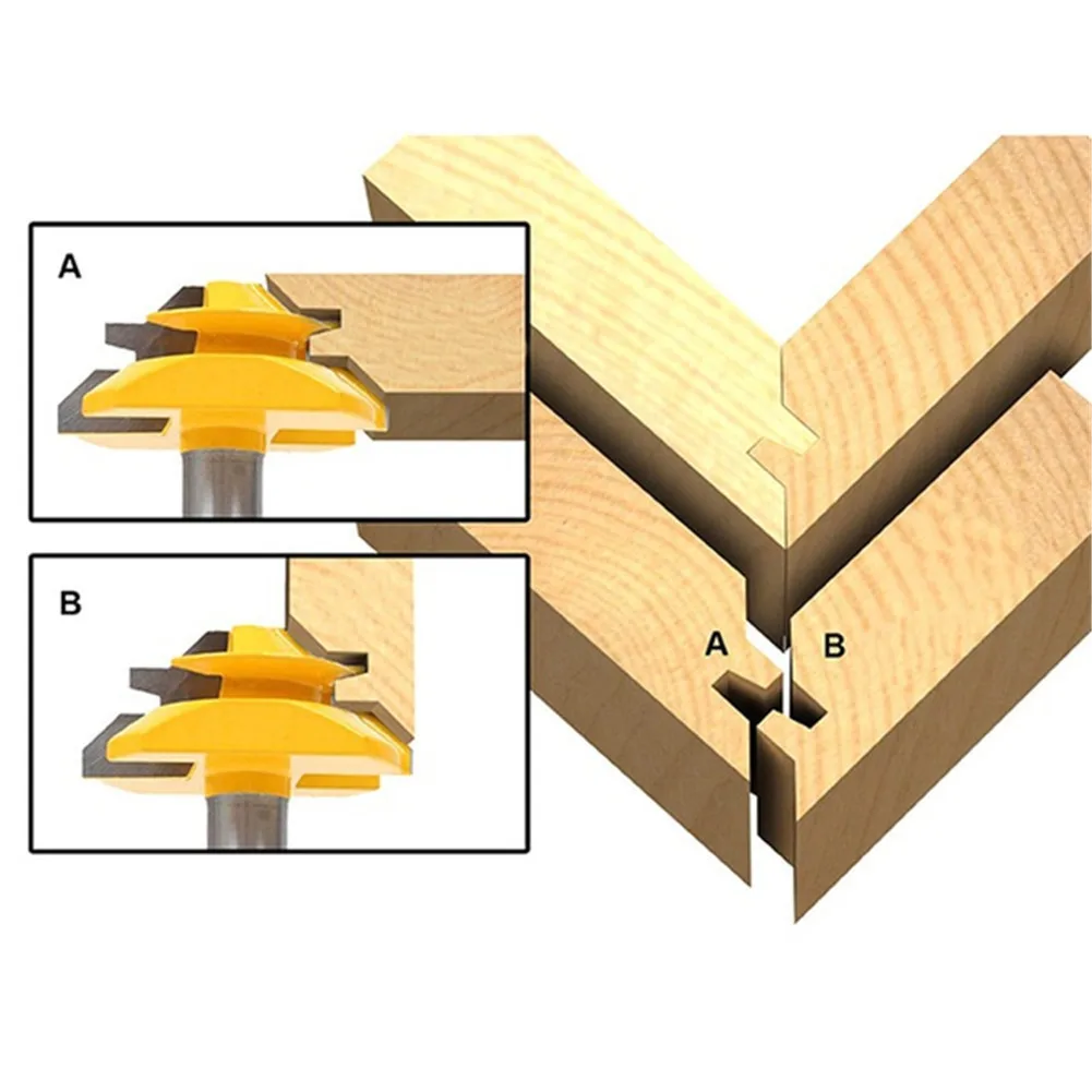 

Woodworker Lock Miter Router Bit 45 Degree Width 1-3/8" Woodworking Drill Bit 1/4" Shank Tenon Cutter Woodwork Milling Cutters