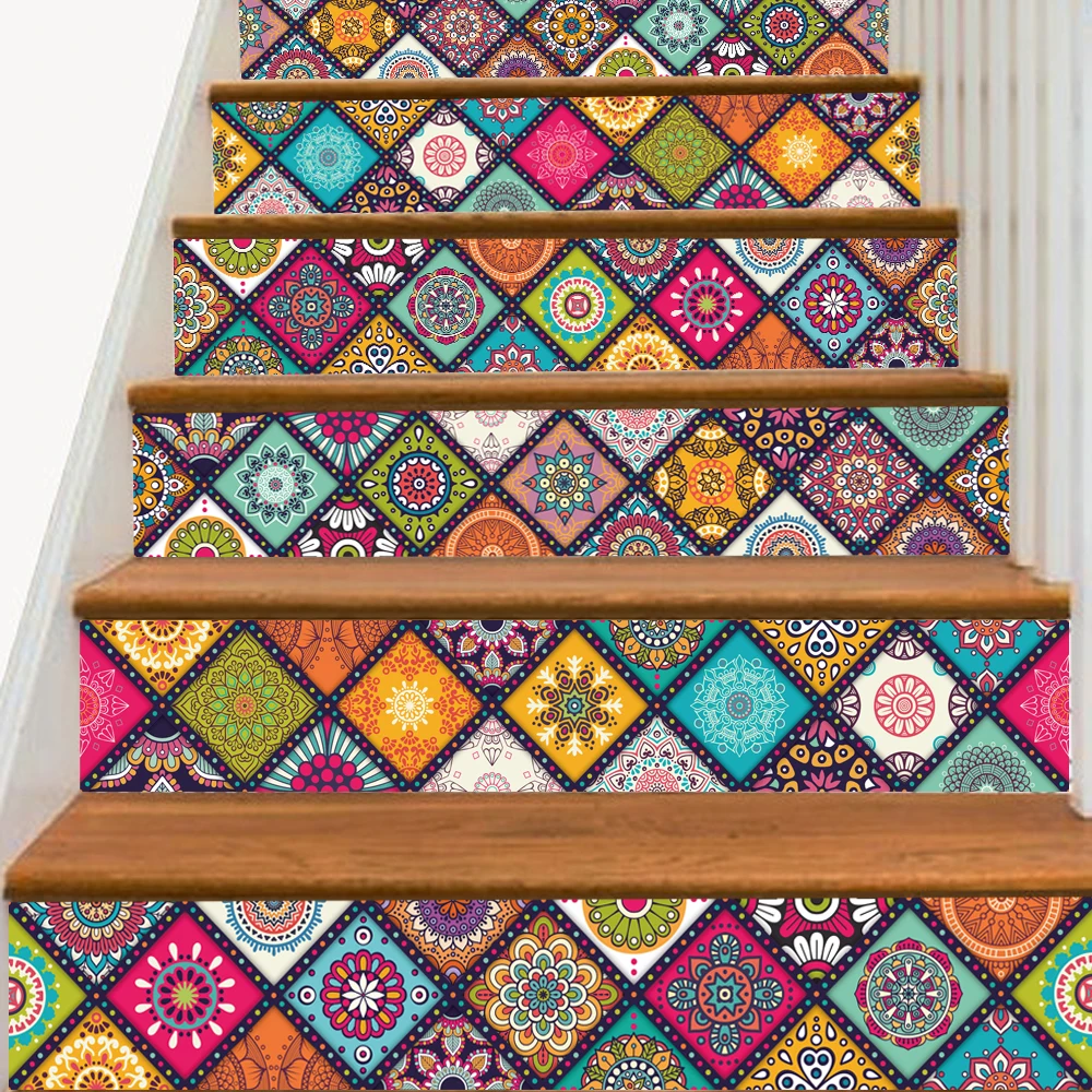 

6PCS Stair Stickers Flower Pattern PVC Wall Sticker Self adhesive Wallpaper Kitchen Ceramic Floor Walls Decal Home Decoration