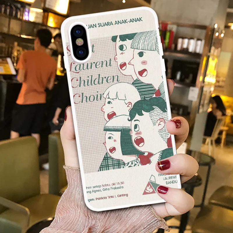 

Retro Cute students kid pattern Phone Case for coque iphone 7 8 Plus Fashion Kawaii matte silicone case for iphone cover X XS XR