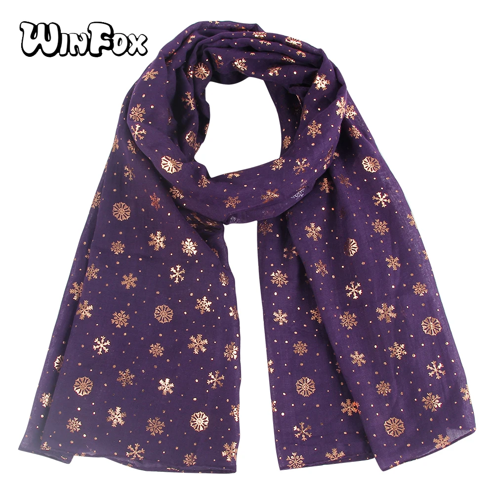

Winfox New Fashion Purple Navy Grey Color Metallic Snowflake Bronzing Shiny Gold Foil Scarf Glitter Shawl Ladies Womens