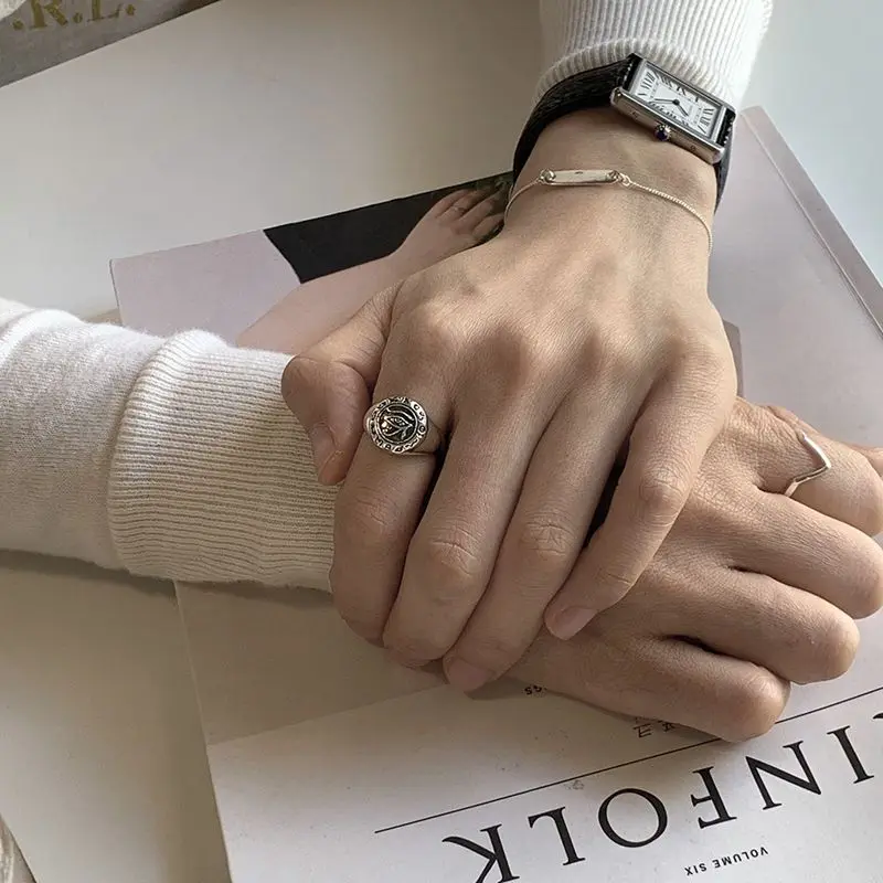 Silvology, 925 пробы, серебряные кольца для глаз, Ретро стиль, толстые изображения, иероглифы, промышленный стиль, кольца для женщин,, креативные ювелирные изделия