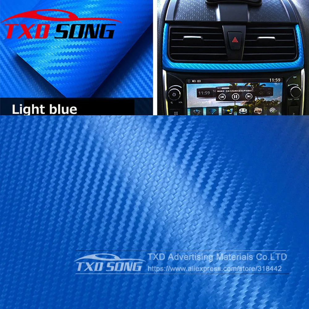 30X127Cm (12 "X50") Kék 3D -S Szénszálú Vinil -Autó Csomagoló Fólia Szénszálas Autó Dekoráció Matrica 3D Szénszálas Fólia Autóhoz