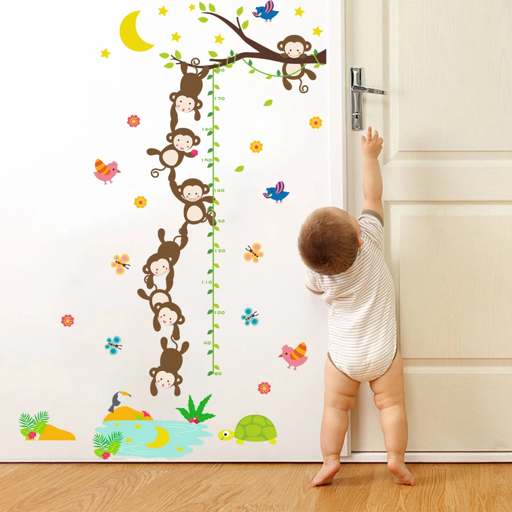 Monkey fishing month wall stickers Height sticker for kids room