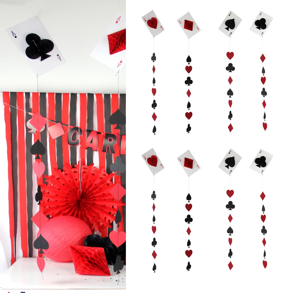 

8/Set Poker Casino Party Las Vegas Themed Party Card Honeycomb Ball Playing Cards Suite Symbols Club Backdrop Decor