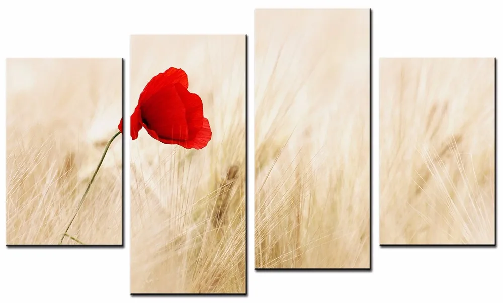 

4 Pcs/Set Modern Flower Wall Picture Realistic A red flower garden Painting Print on Canvas Wall Art for Home decor/XJ-12Y-36