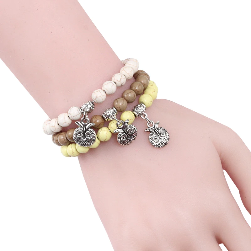 Boho Винтаж Бирюзовый Шарм браслет для мужчин Кулон Сова натуральный из