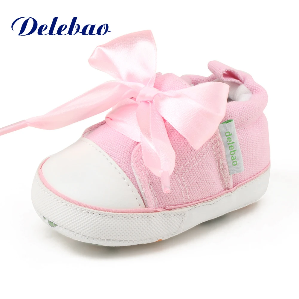 Delebao Lace Lace-up Baby Shoes Autumn/Spring Cotton Soft Sole Toddler Shoes For 0-18 Months Newborn First Walkers 