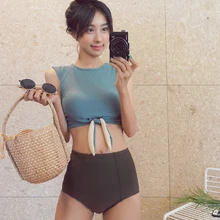 Женский купальный костюм из двух частей с принтом, женский купальник, пуш-ап, Майский танкини, бразильский корейский цвет, высокая талия, бандаж, полиэстер