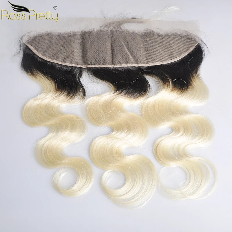 

Ross Pretty Remy Brazilian Body Wave hair Pre Plucked 1b 613 Color Ear to Ear 13x4 Frontal Human Hair Ombre blonde lace front