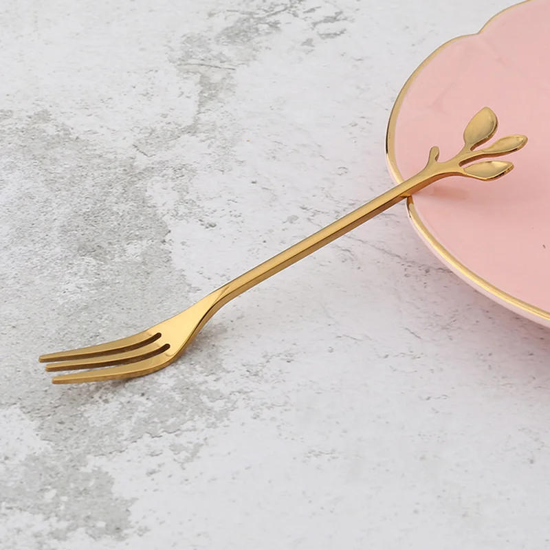 

1 Pcs Stainless Steel Leaves Spoon Fork Coffee Tea Spoons Ice Cream Dessert Cake -Drop