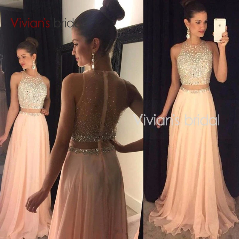 Gorgeous Beadings Sleeveless Long A Line Two Pieces font b Prom b font font b Dress