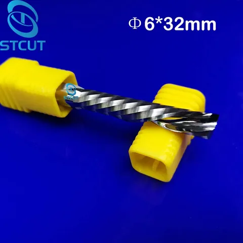 Flautas em Espiral de Metal Fresas para Cnc Canhoto Baixo Corte Único Duro Moinho Ferramenta Router Wood End Cortador Bit Pcs Aaa 6×32 2mm