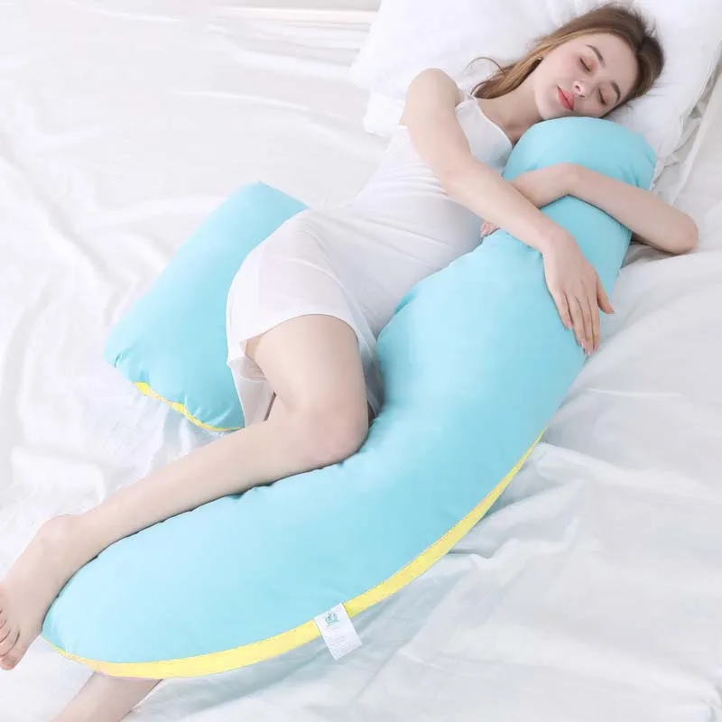 Подушка для сна для беременных женщин, хлопковая наволочка для тела, u-образные подушки для беременных, боковые шпалы для беременных, постельные принадлежности - Цвет: blue yellow