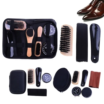 

Shoe Shine Care Kit Polish Cleaning Brushes Sponge Cloth Travel Set With Case Portable Case Set Neutral Polishing Tool