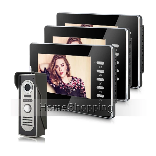 

Wholesale New Wired 7 inch Color Video Intercom Door Phone System 3 Monitors 1 Waterproof Outdoor Camera In Stock FREE SHIPPING