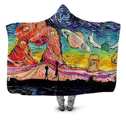 Красочные картины маслом с капюшоном одеяло для взрослых Шерпа флис Рик и Морти микрофибры надеваемое покрывало на кровать диван - Цвет: HB268
