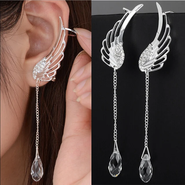 Omeng New Silver Plated Angel Wing Stylist Crystal Cuff Clip Earring Omeng New Silver Plated Angel Wing Stylist Crystal Cuff Clip Earring For Women Eh011