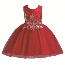 Рождественское платье с цветочной вышивкой для девочек, детское платье-пачка на день рождения, платье принцессы для девочек, кружевное