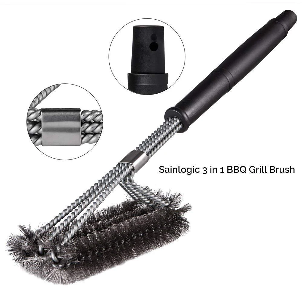 Barbecue brush, 3 in 1 barbecue grill brush cleaning brush with stainless steel wire, very suitable for barbecue, gas grill el