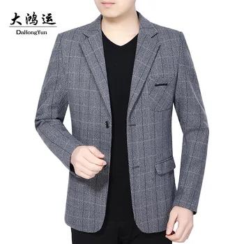 

2019 autumn outfit new men grid plaid suit, business suit cultivate one's morality two-button suit