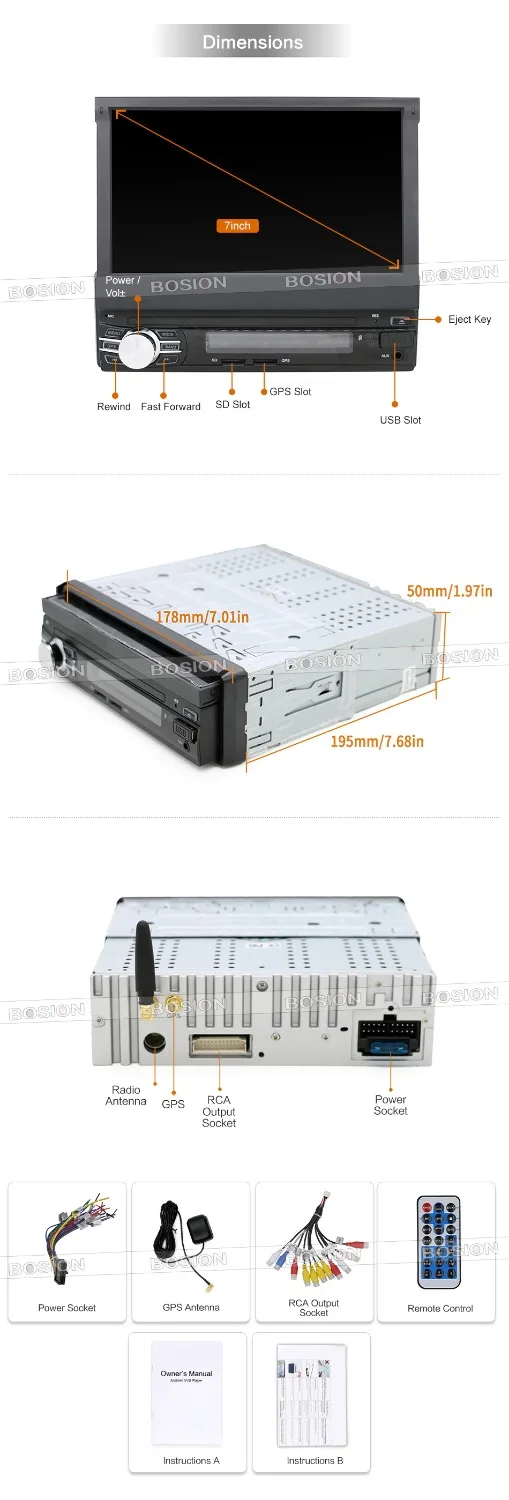 Perfect 7" Quad Core Android 6.0 1024*600 Single One 1 Din Car Stereo Audio Autoradio Head Unit Headunit Autoradio Bluetooth Handsfree 5