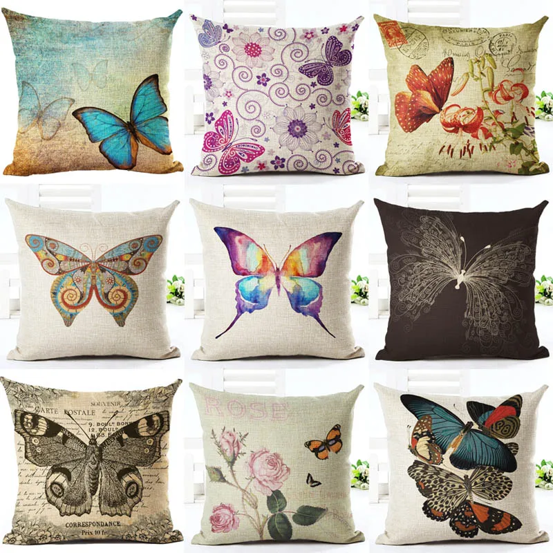 

Homing Cute Butterfly Printed Cushion Cover Pattern Decorative Pillow Case Linen Square Throw Pillow Cover Home Textile