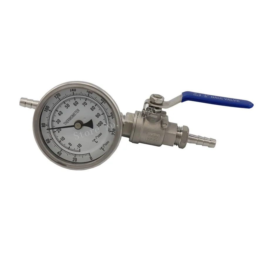 

Home brew In-line Thermometer and Ball Valve Kit, Weldless Bi-metal Thermometer & 1/2" Hose Barb,Beer Brew Accessories