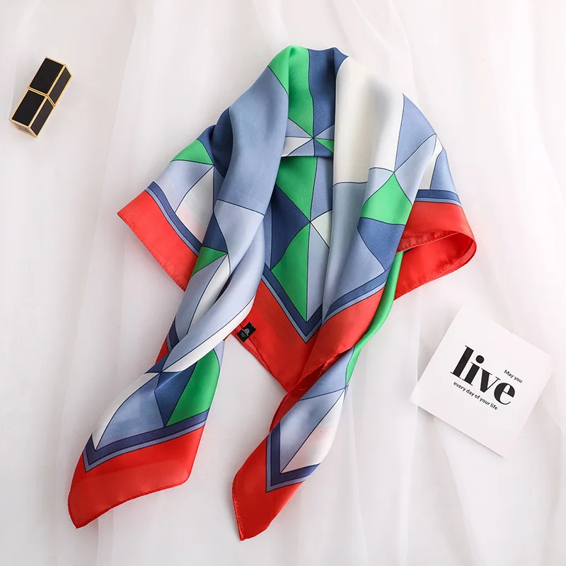 Новые шелковые шарфы, Женский Повседневный Шарф с геометрическим рисунком, квадратный элегантный женский шейный платок для офиса, бандана, шаль 70*70 см - Цвет: red