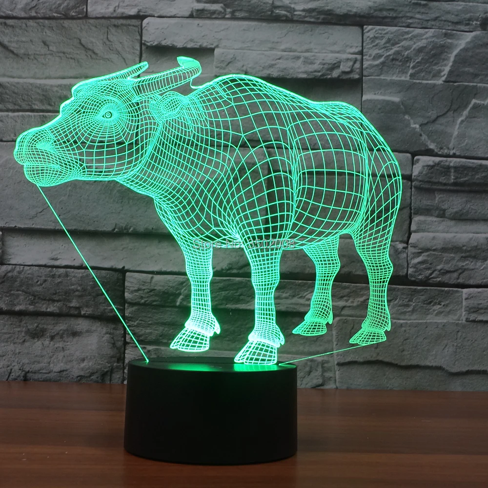 Яркие животных buffalo Формы Красочные night light 7 Изменение Цвета led motion ночник как подарок или домашнего декора