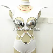 Сексуальный женский наряд отзеркаливающий лифчик Белый боди костюм для ночного клуба женский для певицы для сцены комплект одежды бар Ds танцевальная одежда