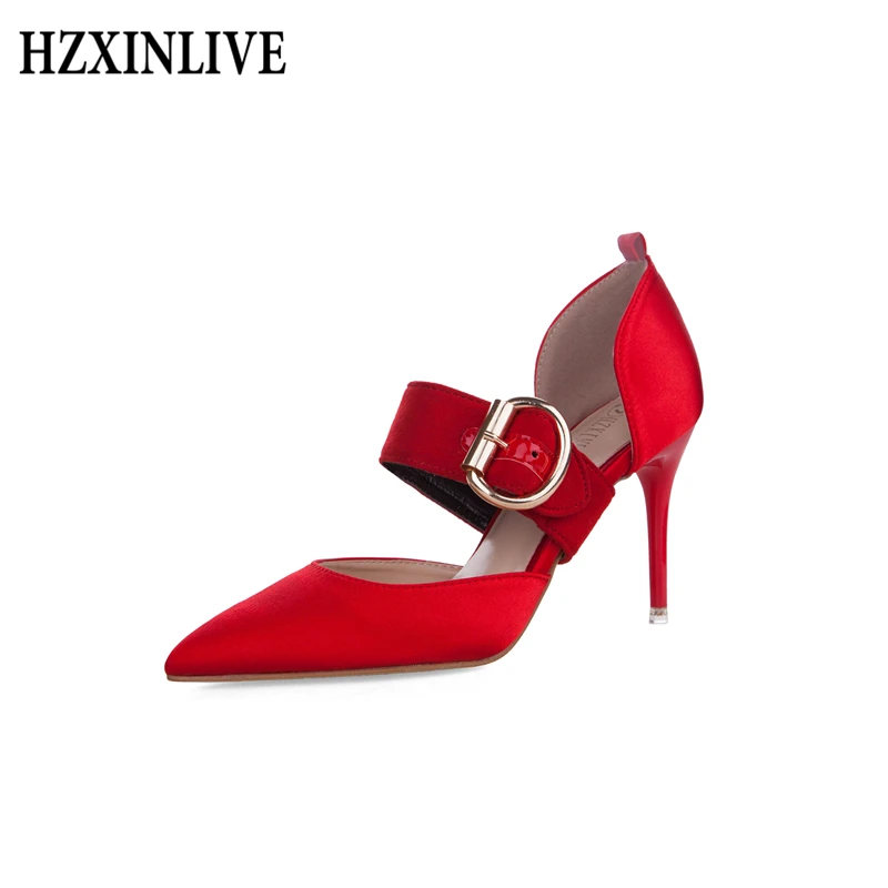 

HZXINLIVE Pumps Women's Shoes Fetish High Heels Ladies Shoes Silk Red Sexy Female Shoes Platform Heels Buckle Woman Sandals
